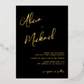 黒エレガント実在結婚のFoilFoilFoilScriptScript 箔招待状 (正面)