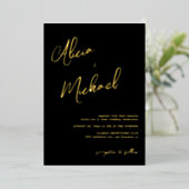 黒エレガント実在結婚のFoilFoilFoilScriptScript 箔招待状 (立ち正面)