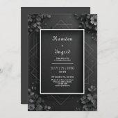 黒エレガント幾何フローラ結婚 招待状 (正面/裏面)