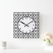 黒エレガント幾何モダン白パターン スクエア壁時計 (ホーム)