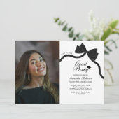黒エレガント弓の卒業式パーティー写真 招待状 (スタンド正面)