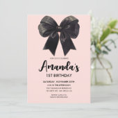 黒エレガント弓ガール誕生日招待状 招待状 (スタンド正面)