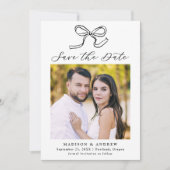 黒エレガント弓フォトウェディング日付を保存 セーブザデート (正面)