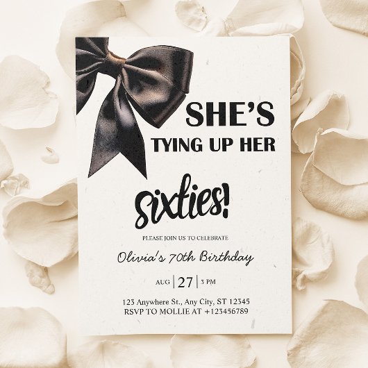 黒エレガント弓70誕生日 招待状