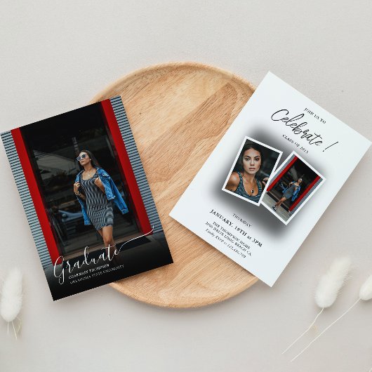 黒エレガント影3カジュアル写真卒業 招待状