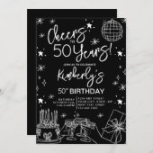 黒エレガント応援50年誕生日 招待状 (正面/裏面)