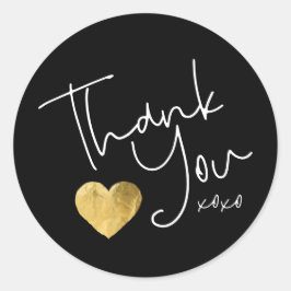 黒エレガント感謝金ゴールドハートハンド書 ラウンドシール