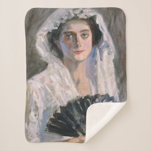 黒エレガント扇子の女性（藤島武二） シェルパブランケット (正面)