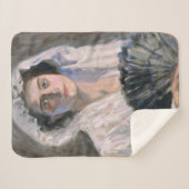 黒エレガント扇子の女性（藤島武二） シェルパブランケット (正面(横))