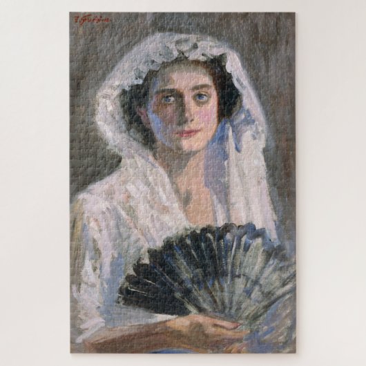 黒エレガント扇子の女性（藤島武二） ジグソーパズル (縦)