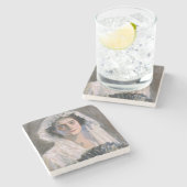 黒エレガント扇子の女性（藤島武二） ストーンコースター (横)