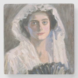 黒エレガント扇子の女性（藤島武二） ストーンコースター