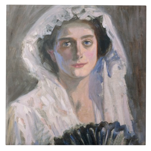 黒エレガント扇子の女性（藤島武二） タイル (正面)