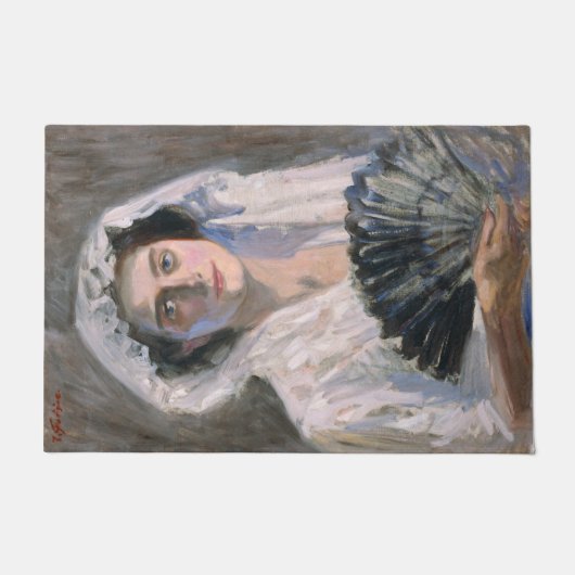 黒エレガント扇子の女性（藤島武二） ドアマット (正面)