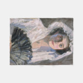 黒エレガント扇子の女性（藤島武二） フリースブランケット (正面(横))