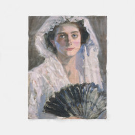 黒エレガント扇子の女性（藤島武二） フリースブランケット