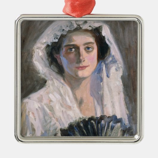 黒エレガント扇子の女性（藤島武二） メタルオーナメント (正面)