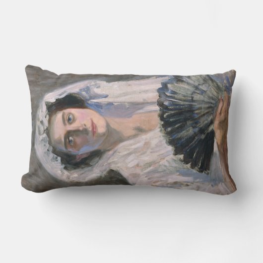 黒エレガント扇子の女性（藤島武二） ランバークッション (正面)