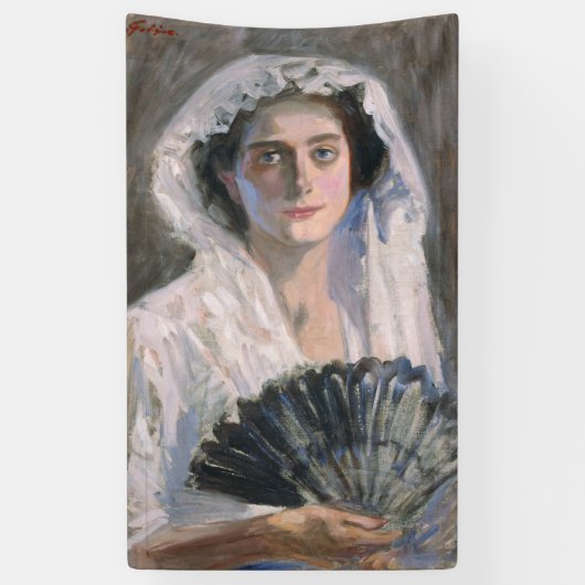 黒エレガント扇子の女性（藤島武二） 横断幕 (縦)