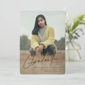 黒エレガント手書きフォント2写真卒業 案内状 (スタンド正面)