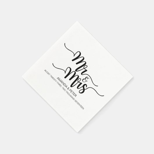 黒エレガント手書き愛の結婚紙NAPKI スタンダードカクテルナプキン (角)