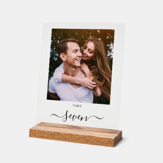 黒エレガント文字のフォトテーブル番号 アクリルサイン (傾斜)