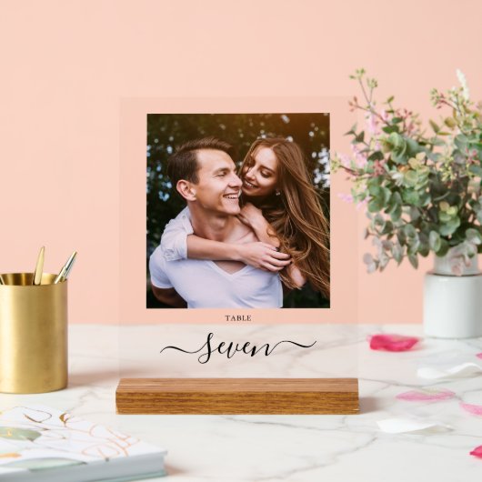 黒エレガント文字のフォトテーブル番号 アクリルサイン (ウェディング)