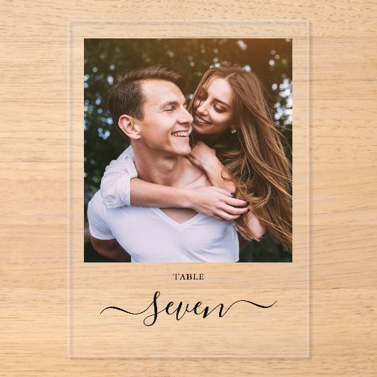 黒エレガント文字のフォトテーブル番号 アクリル招待状 (正面)