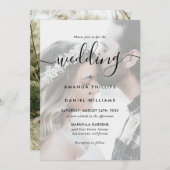 黒エレガント文字の写結婚真 招待状 (正面/裏面)