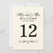 黒エレガント文字の結婚モノグラム表の番号 招待状 (正面)