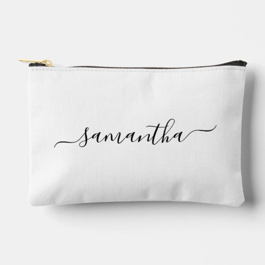 黒エレガント文字の署名名 アクセサリーポーチ (正面)