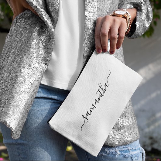 黒エレガント文字の署名名 アクセサリーポーチ