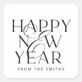 黒エレガント文字ハッピーニューイヤーのカスタムデザイン スクエアシール (正面)
