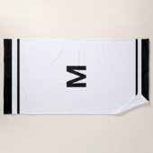 黒エレガント文字モノグラム文字 ビーチタオル (正面)