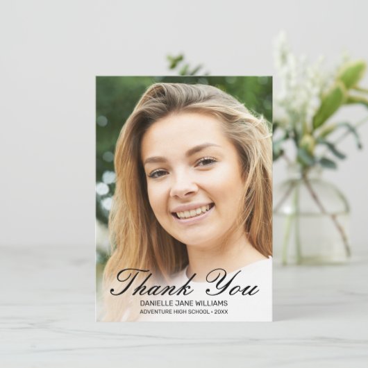 黒エレガント文字写真卒業ありがとう サンキューカード (スタンド正面)