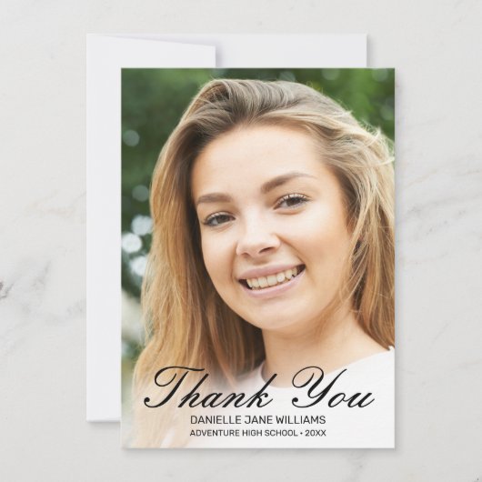 黒エレガント文字写真卒業ありがとう サンキューカード (正面)