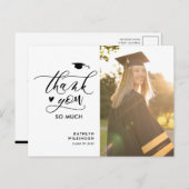 黒エレガント文字写真卒業 ポストカード (正面/裏面)