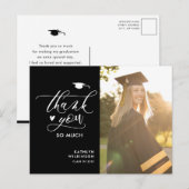 黒エレガント文字写真卒業 ポストカード (正面/裏面)