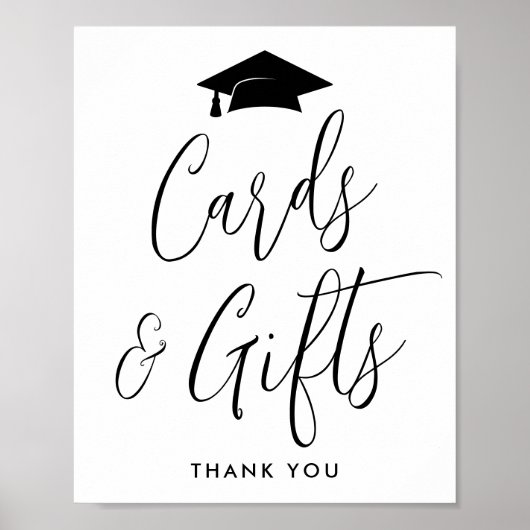 黒エレガント文字卒業カードとギフト ポスター (正面)