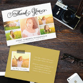 黒エレガント文字卒業5フォトコラージュ サンキューカード