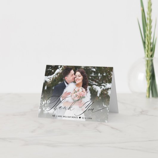 黒エレガント文字書道写真結婚の サンキューカード (正面)