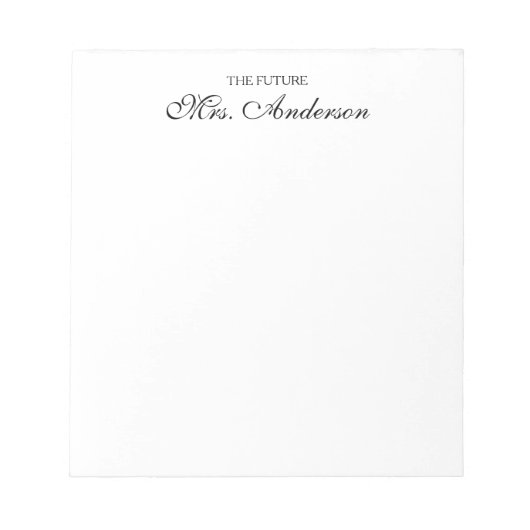 黒エレガント文字未来ミセス・ネーム・ブライド結婚ズ ノートパッド (正面)