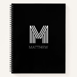 黒エレガント文字白モノグラムの ノートブック