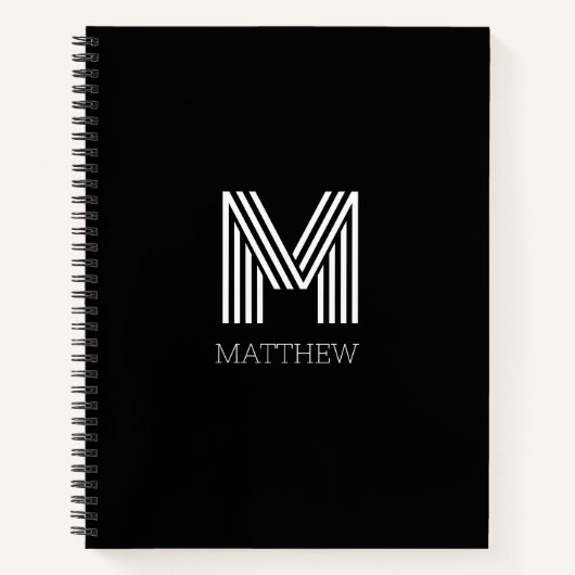 黒エレガント文字白モノグラムの ノートブック (正面)