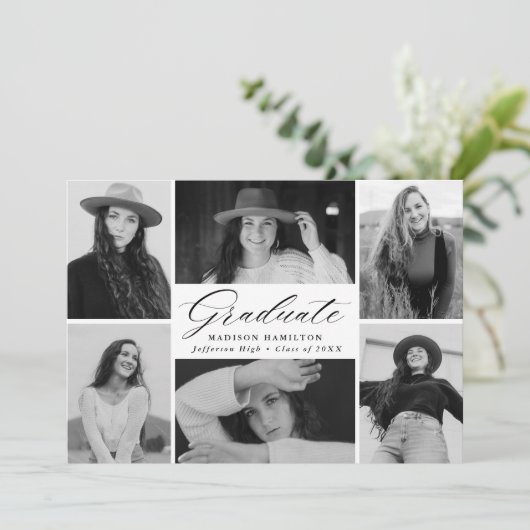 黒エレガント文字12フォトコラージュ卒業 案内状 (スタンド正面)