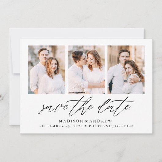 黒エレガント文字3フォトコラージュ セーブザデート (正面)