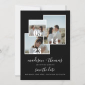 黒エレガント文字3写真結婚式の日付を保存 マグネット招待状 (正面)