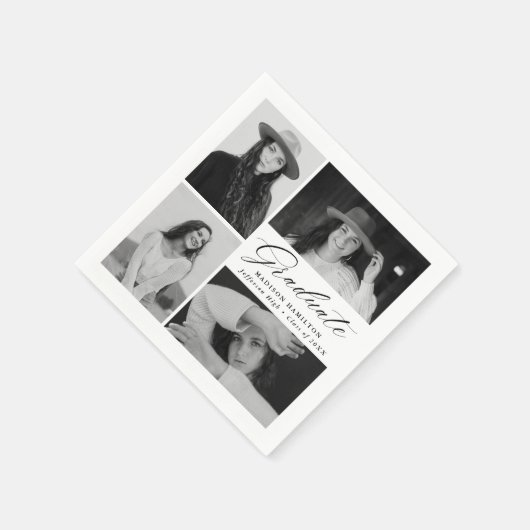 黒エレガント文字4写真卒業 スタンダードカクテルナプキン (角)