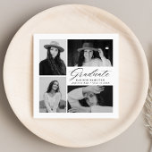 黒エレガント文字4写真卒業 スタンダードカクテルナプキン