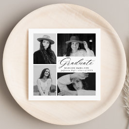 黒エレガント文字4写真卒業 スタンダードカクテルナプキン